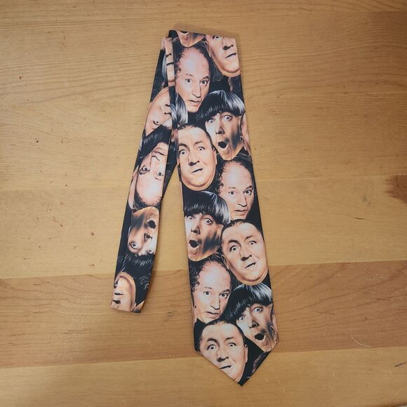 Wally Wear Vintage 90s Three Stooges Faces Collage All Over Mens Neck Tie 1997 - Picture 2 of 7